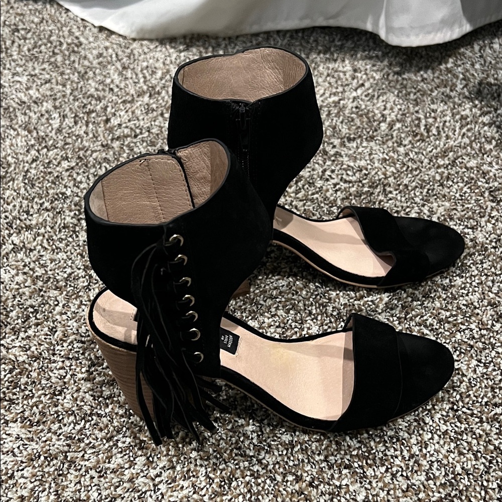 Steven By Steve Madden Black Heeled Sandals with Fringe